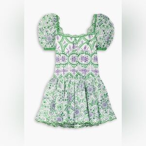 💚🤍 Charo Ruiz Green & Purple Embroidered Cotton Mini Dress – Size L 💜